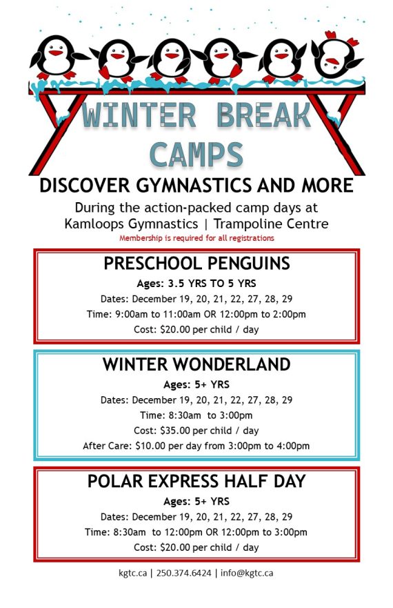 WINTER BREAK CAMPS Kamloops Gymnastics Trampoline Centre